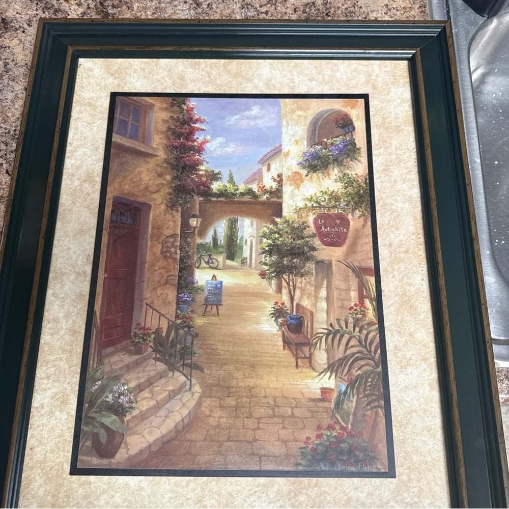 Black and Brown European Village Painting Art